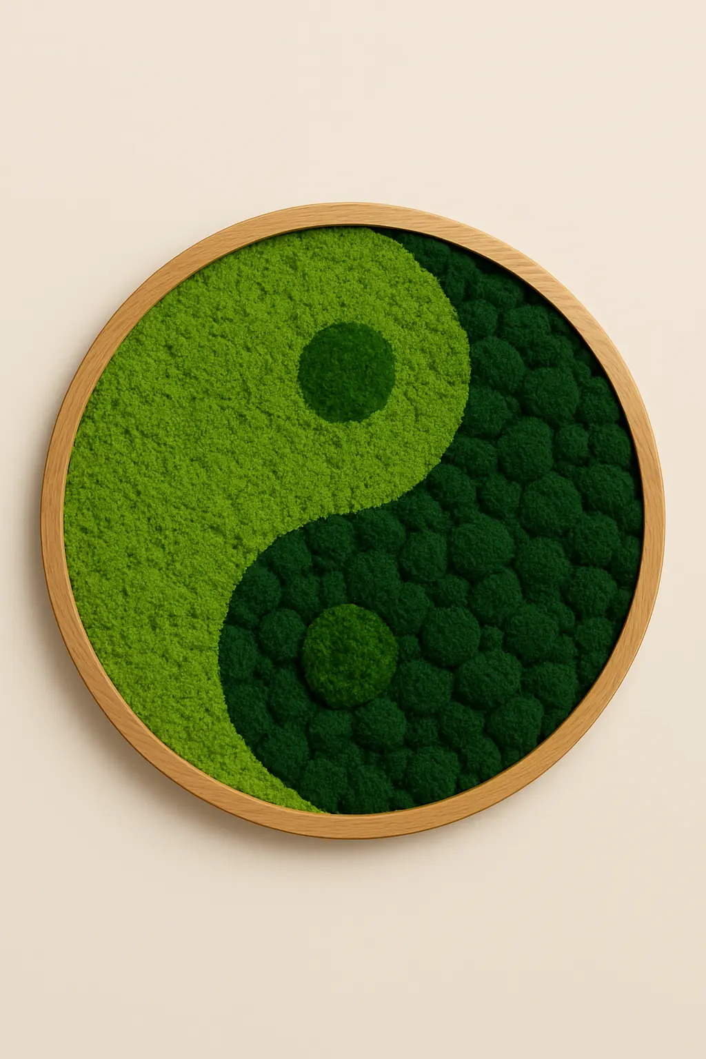 Rundes Ying & Yang Moosbild mit Hochwertigen Holzrahmen Rundes Ying & Yang Moosbild mit Hochwertigen Holzrahmen